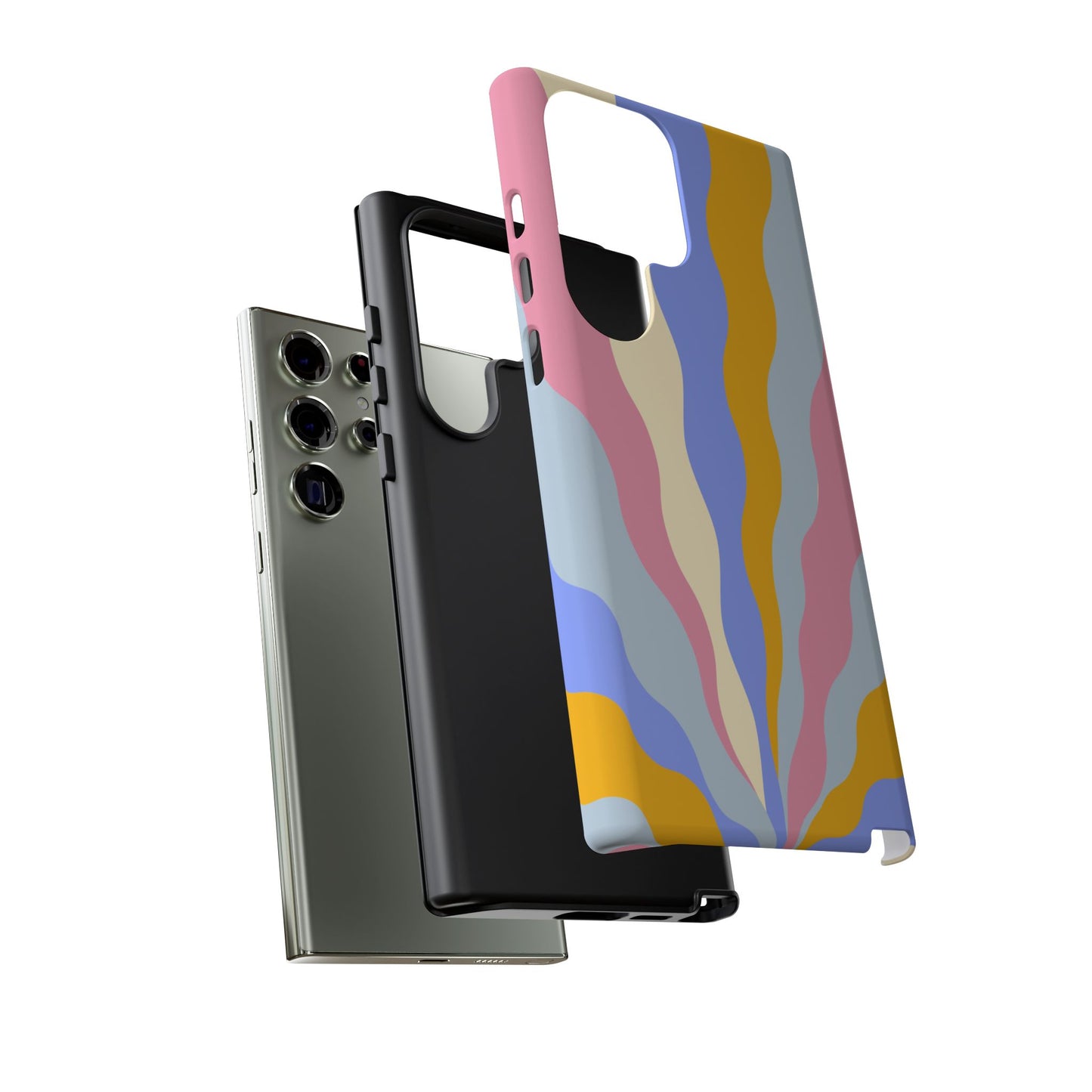 Pastel Radiance Samsung Galaxy Case – 70s-Inspired Dual-Layer Design with Wavy Sunburst Pattern