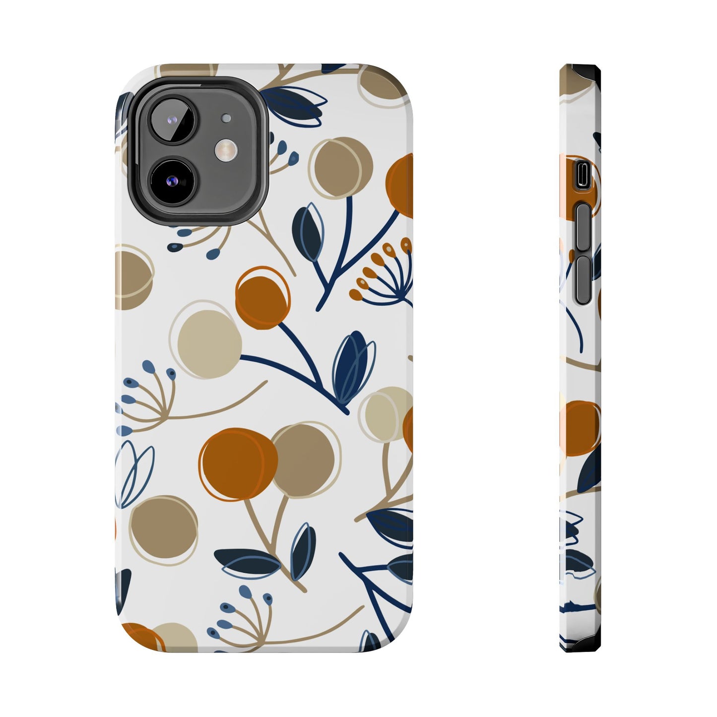 Modern Botanical Berries Tough iPhone Case – Earthy Tones & Navy Accents, Shock-Resistant