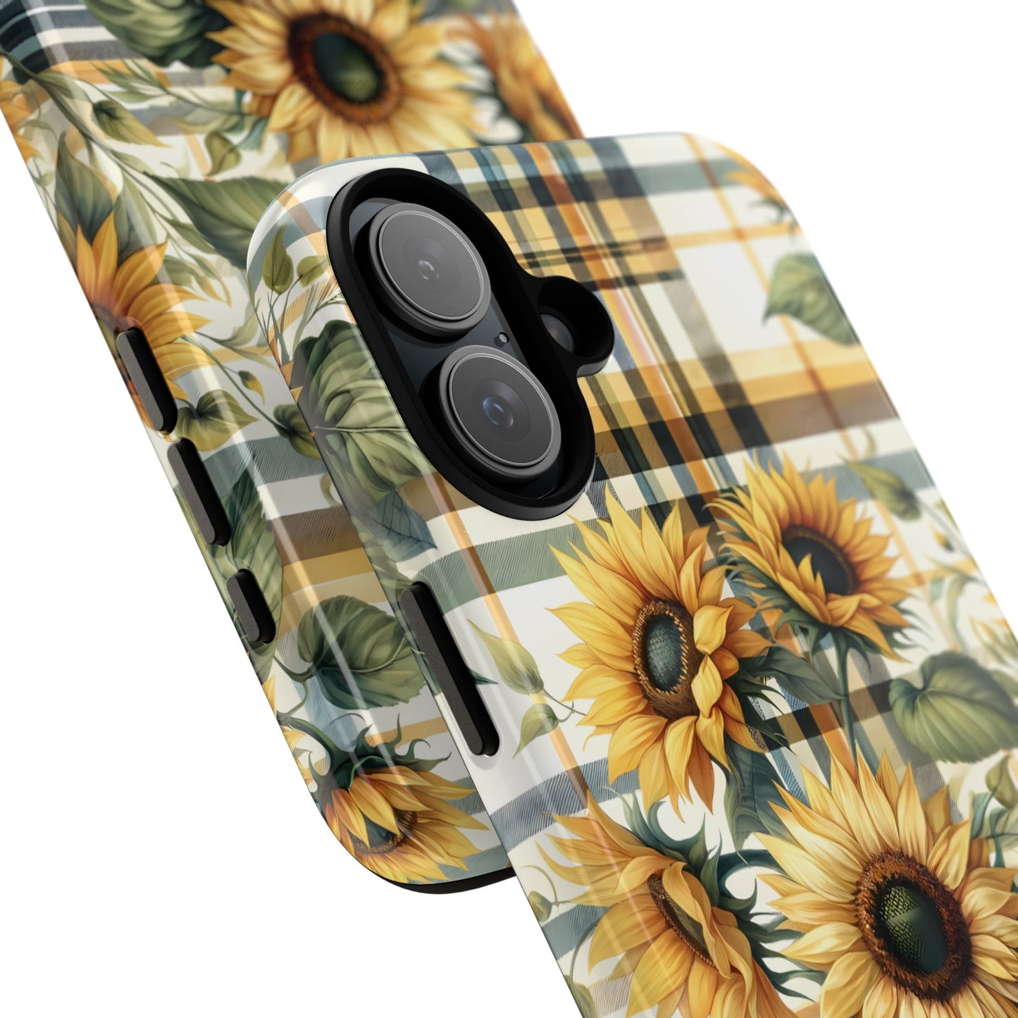 Cute Sunflower Phone Case - Sunny Blossom Plaid - Checkered Sunflowers Phone Case for iPhone & Samsung. Be Happy With These Bright Colors!