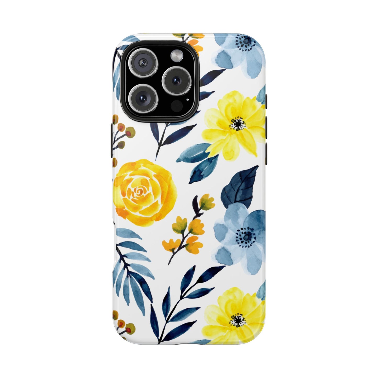 Golden Yellow & Sky Blue Floral – Watercolor Botanical iPhone Case