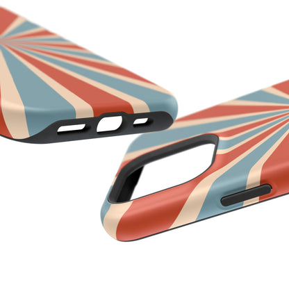 Vintage Blue & Red Sunburst MagSafe iPhone Case – Bold Geometric Pattern, Shock-Resistant Cover