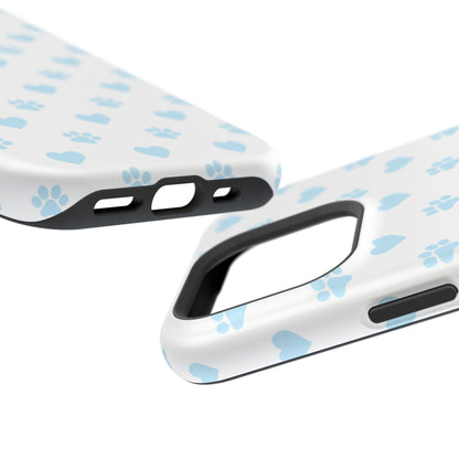 Light Blue Paw Prints & Hearts – MagSafe iPhone Case for Pet Lovers