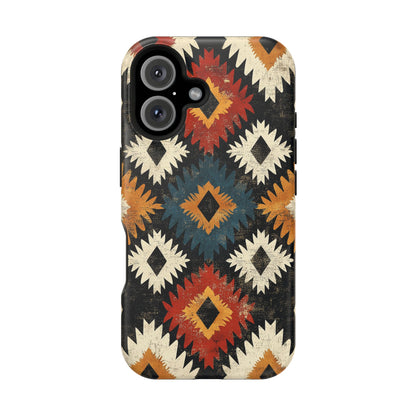 Rustic Tribal Sunburst Tough MagSafe iPhone Case – Vibrant Geometric Design, Dual-Layer Protection