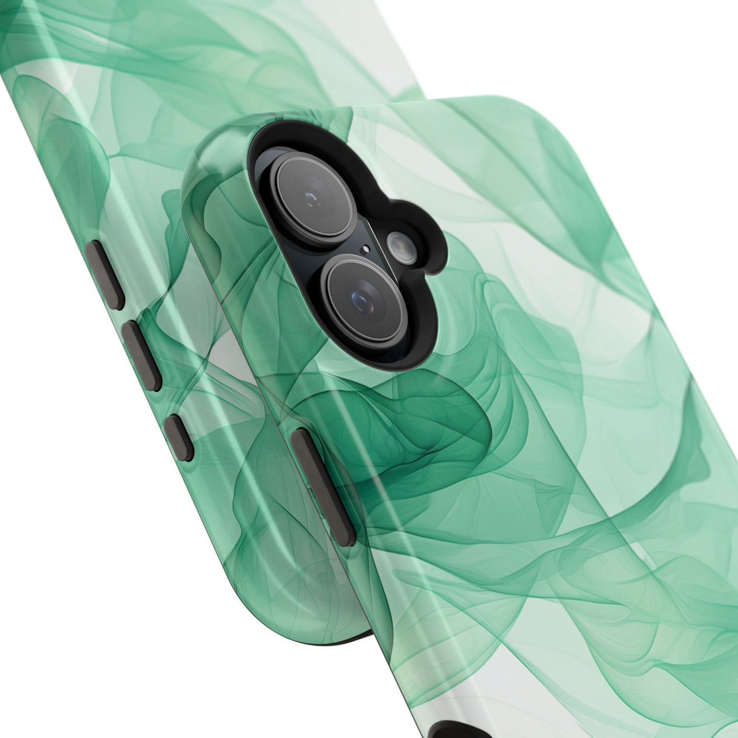 Translucent Flowing Green Fabric MagSafe iPhone Case – Elegant Fluid Design