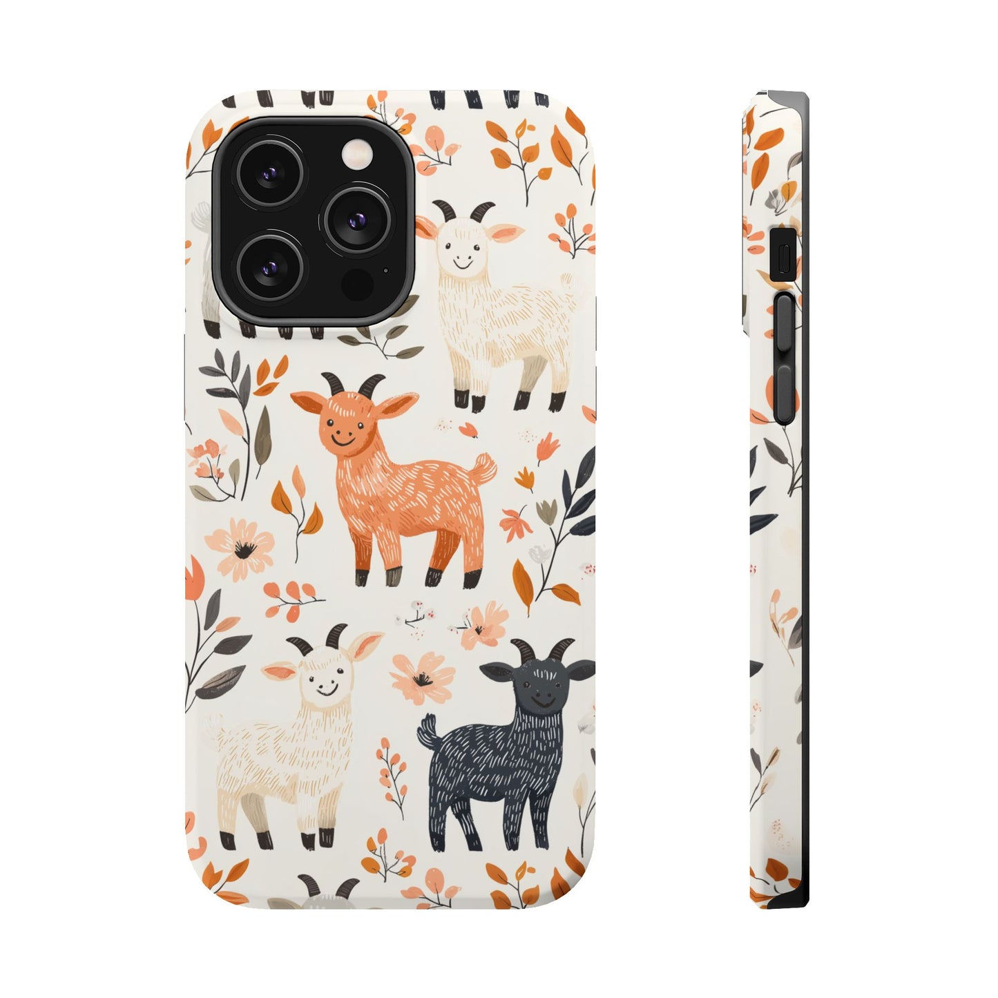 MagSafe iPhone Case: Smiley Goats & Dried Flowers – Vintage Charm