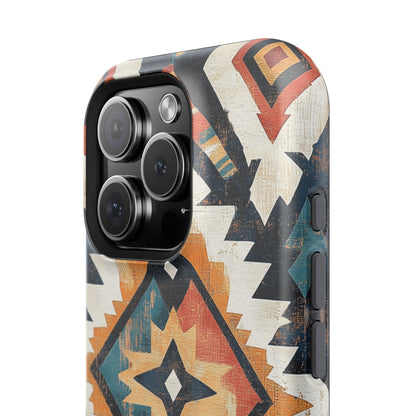 Vintage Southwestern Diamond Tough MagSafe iPhone Case – Rustic Tribal Design, Dual-Layer Protection