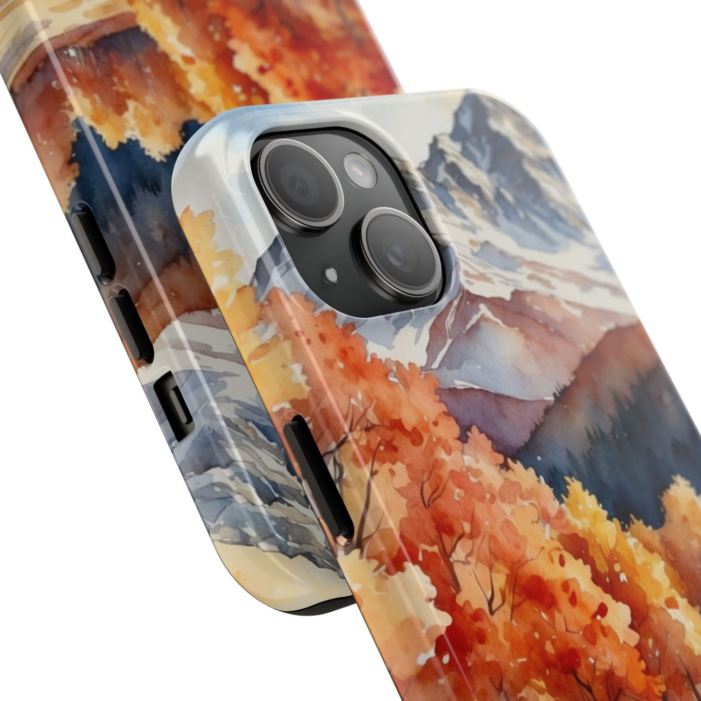 Watercolor Autumn Forest and Mountains - iPhone Case