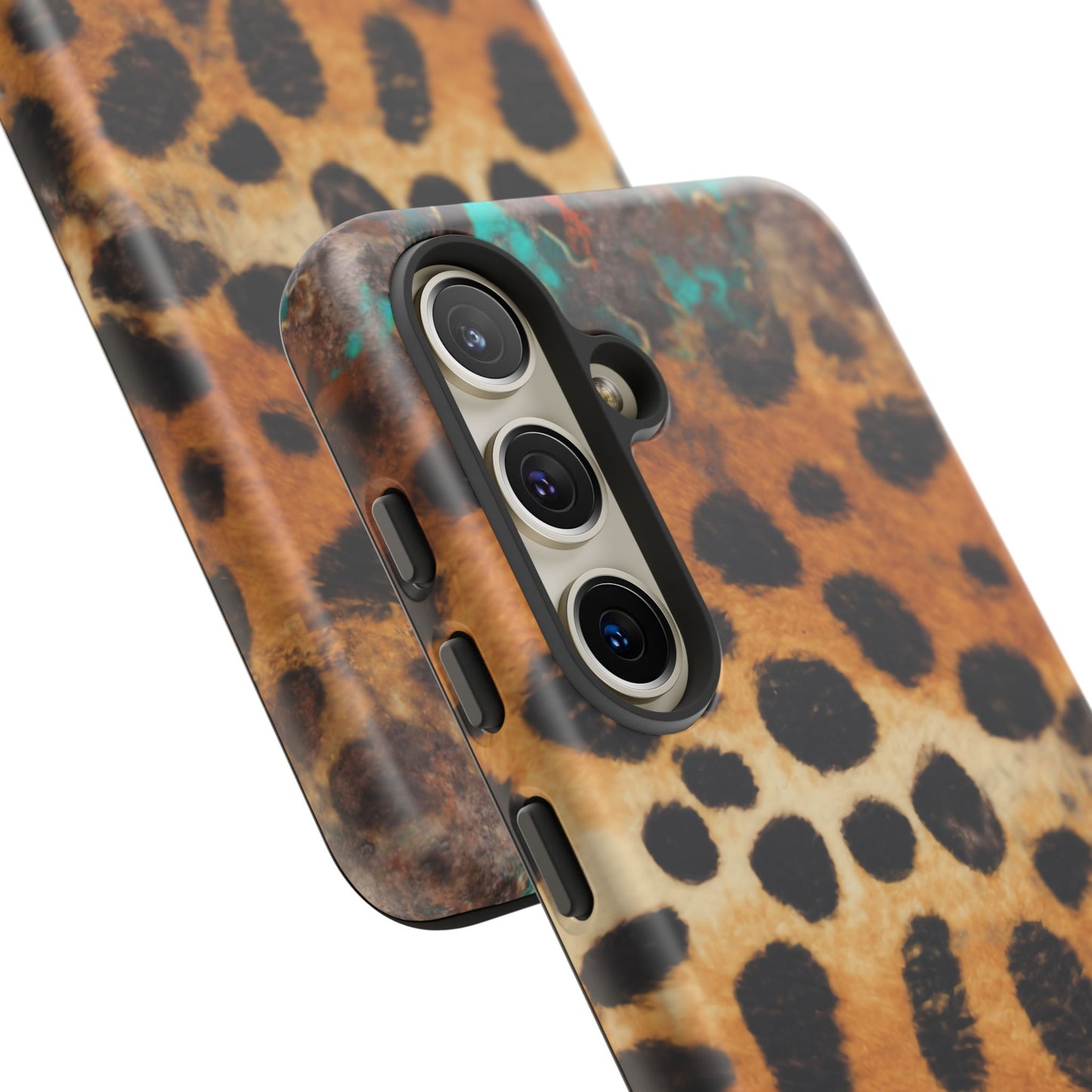 Rustic Leopard Print Tough Samsung Galaxy Case – Distressed Turquoise and Animal Pattern with Dual-Layer Protection