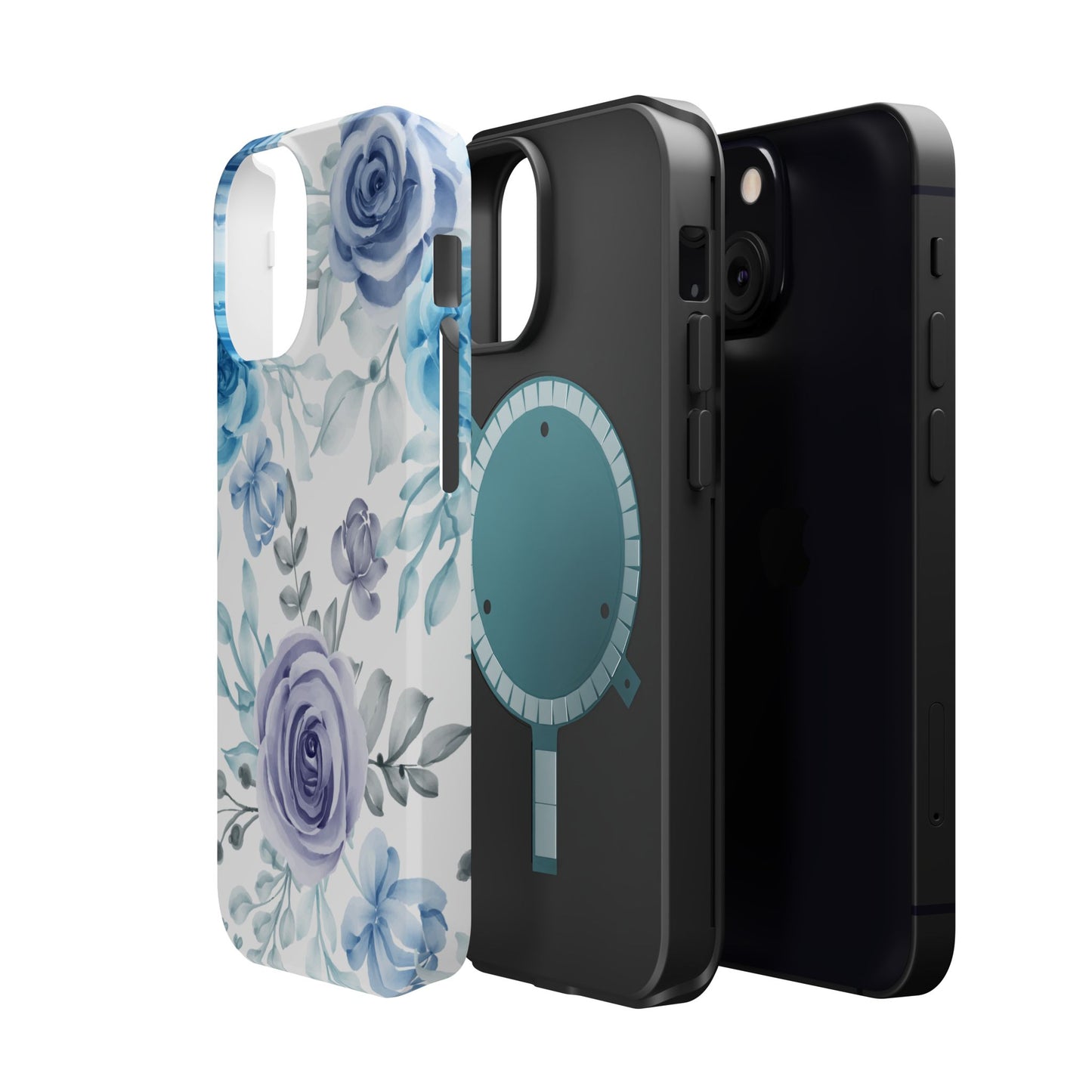 Elegant Blue & Violet Roses MagSafe Case – Artistic Floral Protection with Magnetic Charging Compatibility