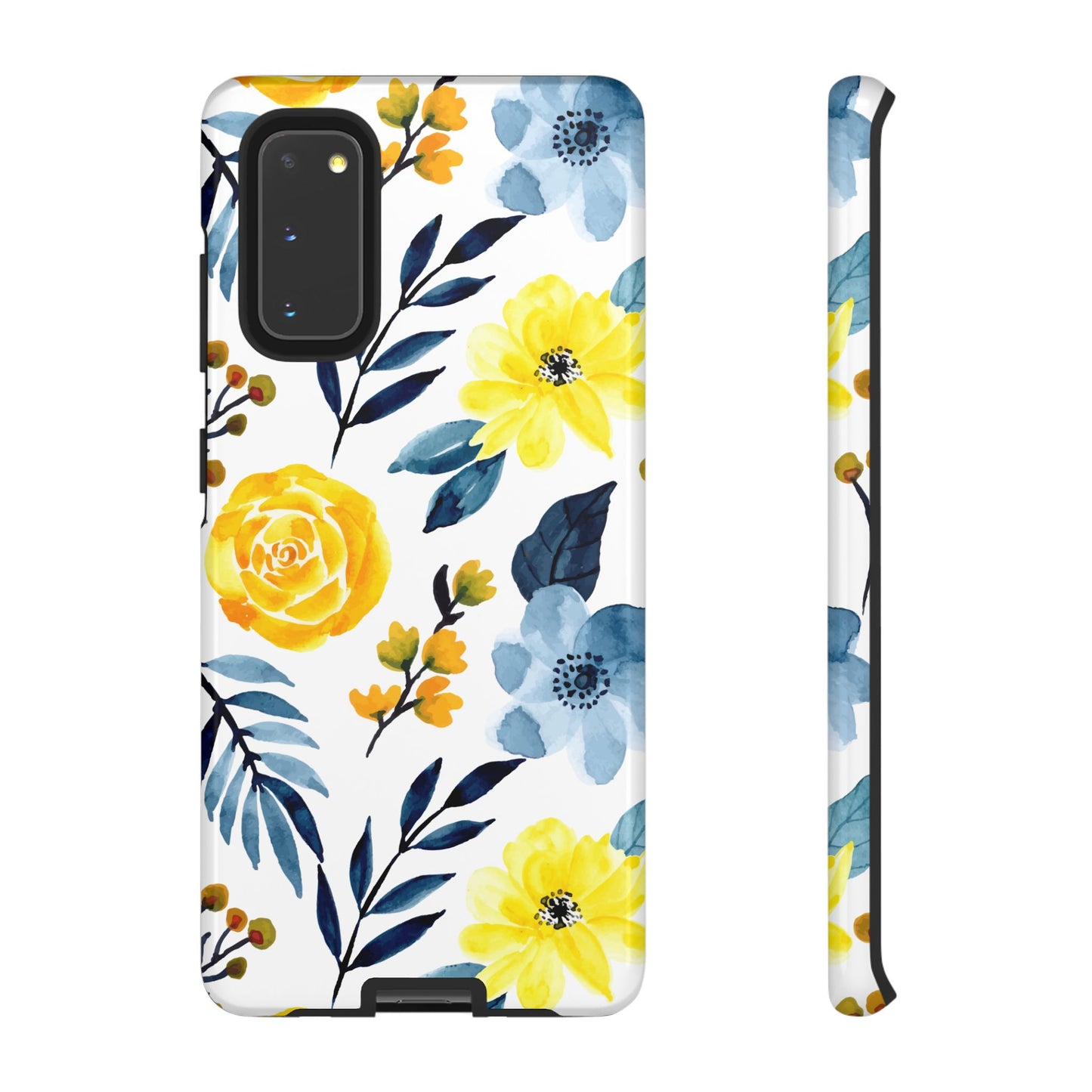 Golden Yellow & Sky Blue Floral – Watercolor Botanical Samsung Galaxy Case