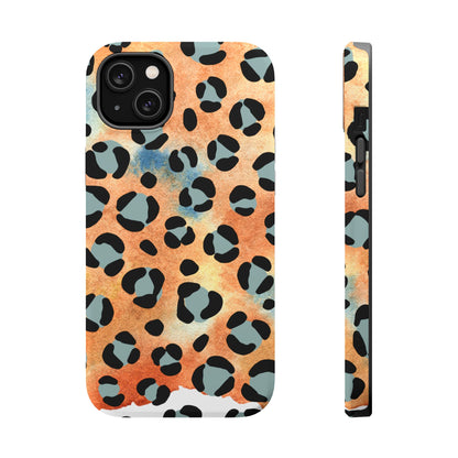 Sunset Watercolor Leopard Print Tough MagSafe iPhone Case – Artistic Animal Pattern with Dual-Layer Protection