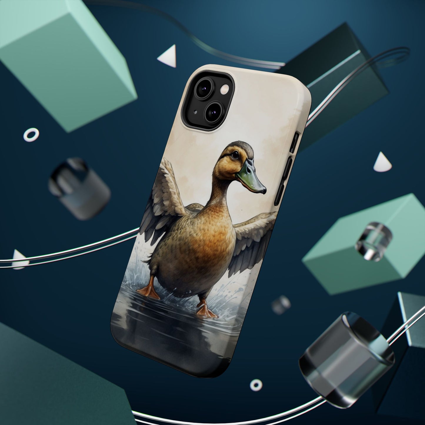 Graceful Duck in Watercolor Scene - MagSafe iPhone Case