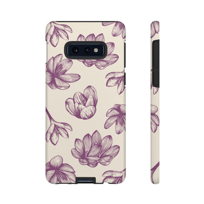 Vintage Botanical Floral Tough Samsung Galaxy Case – Hand - Drawn Purple Flowers, Shockproof Design - BOGO Cases