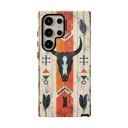 Rustic Western Bull Skull Tough Samsung Galaxy Case – Distressed Wood Design, Dual - Layer Protection - BOGO Cases