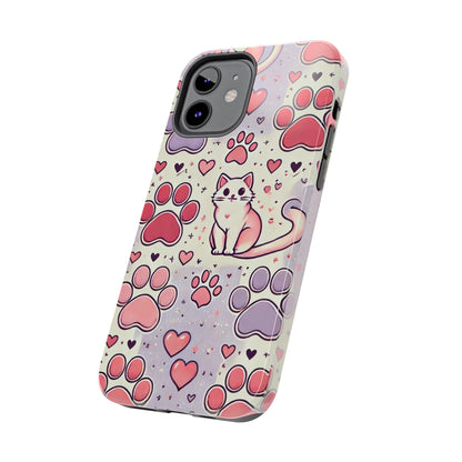 Cute Cat and Paw Print iPhone Case - Pet Lover’s Protective Cover