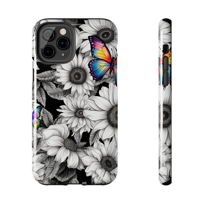 Rainbow Butterflies & Monochrome Sunflowers – iPhone Case