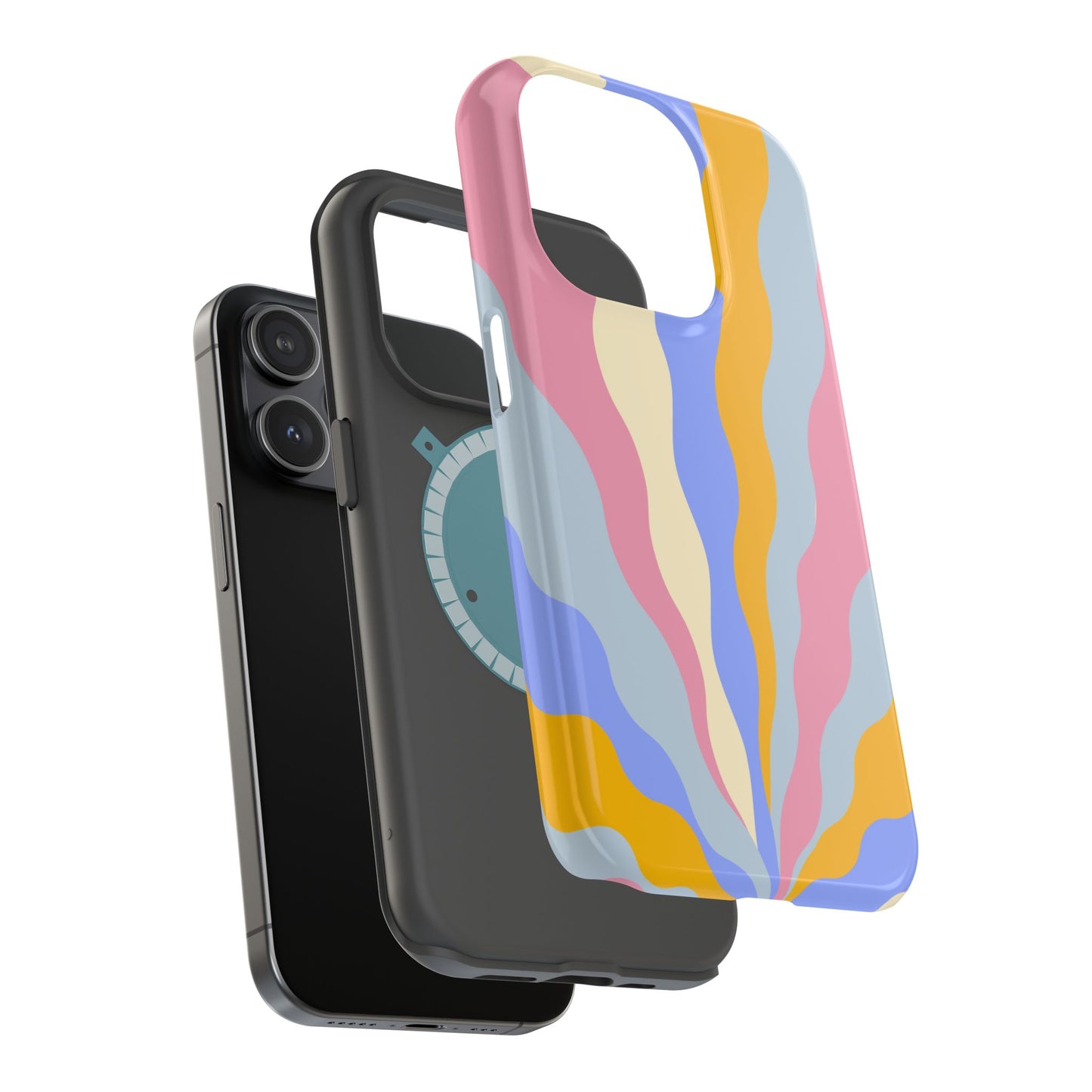 Pastel Radiance MagSafe iPhone Case – 70s-Inspired Dual-Layer Design with Wavy Sunburst Pattern