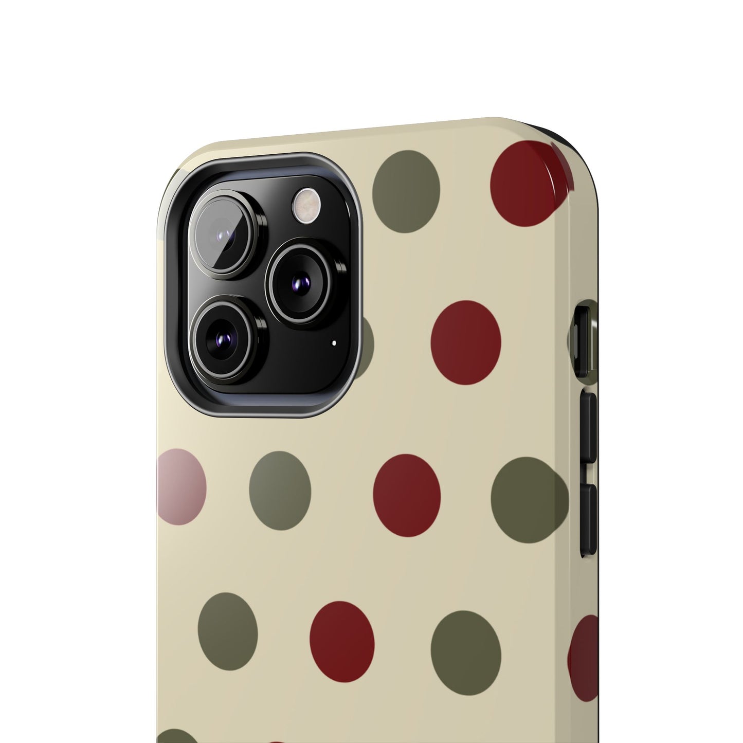 Red & Green Polka Dots on Cream – iPhone Case