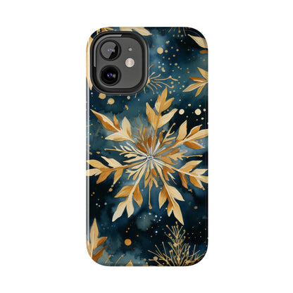 Gold Floral Snowflakes on Midnight Blue - iPhone Series Case