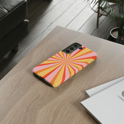 Bold Retro Sunburst Samsung Galaxy Case – Vibrant 70s-Inspired Rays in Orange, Pink, and Yellow