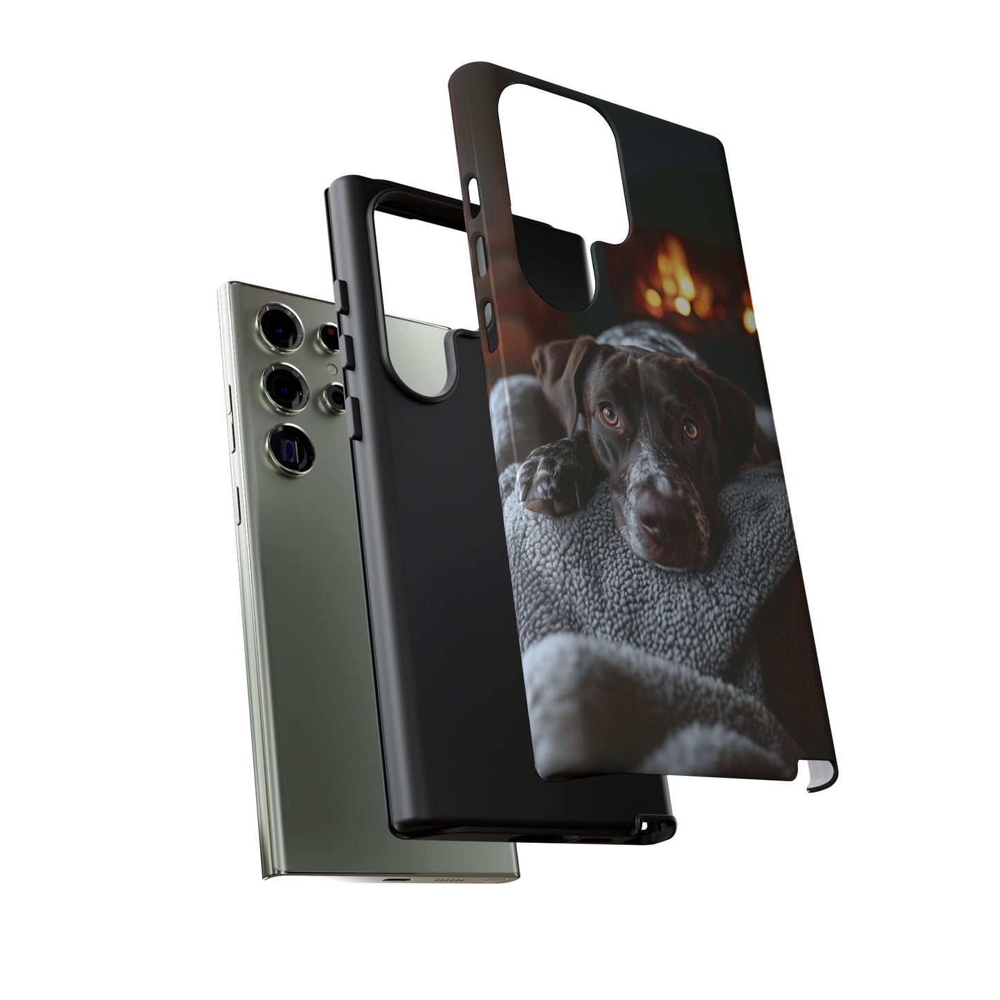 Cozy German Shorthaired Pointer Samsung Galaxy Case – Rustic Fireplace Protective Cover