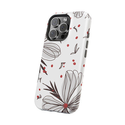 Minimalist Line Art Floral Tough MagSafe iPhone Case – Bold Red and Black Design, Shockproof Protection