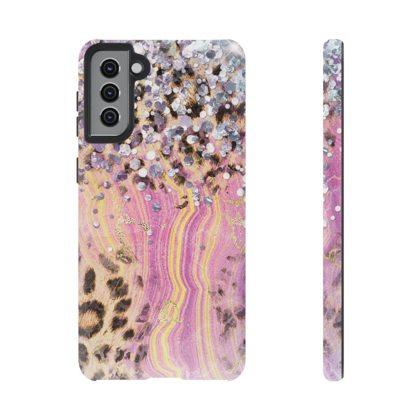 Crystal Glam Leopard - Samsung Galaxy Series Case with Glitter and Gem Accents