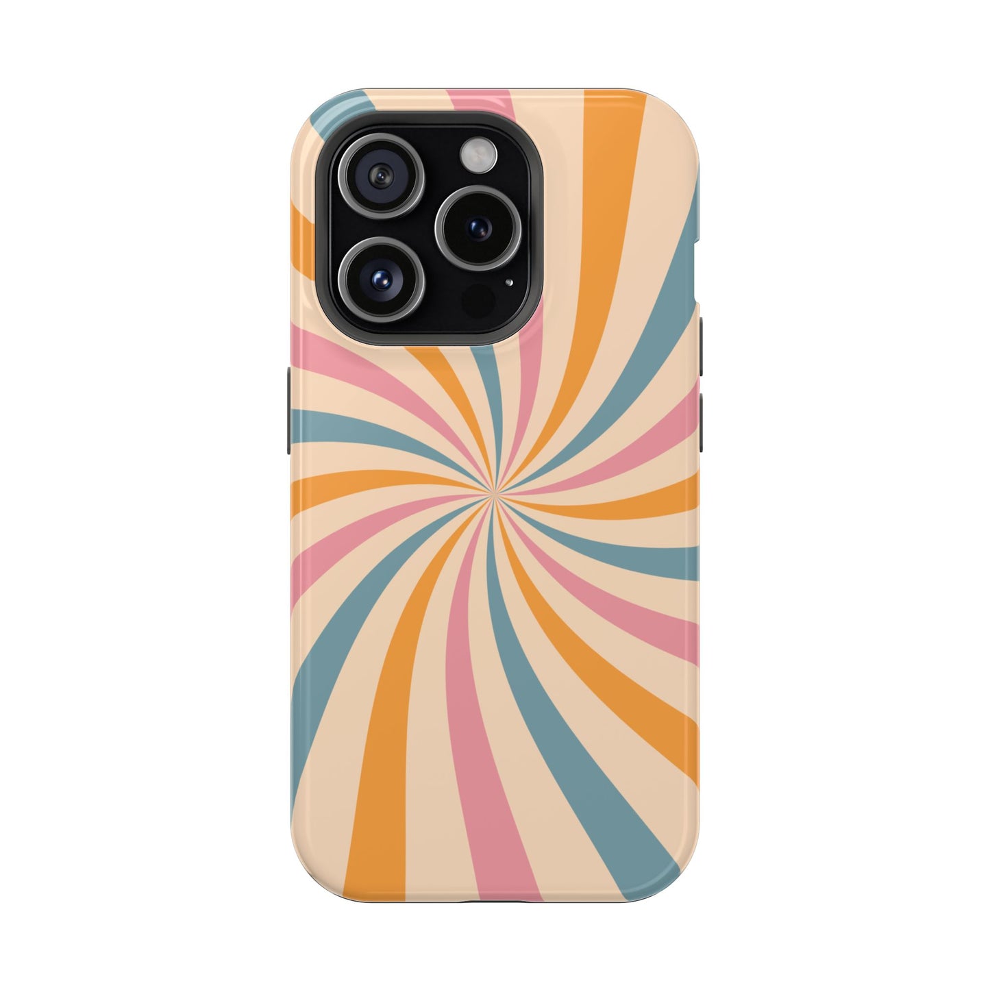 Retro Swirl Pattern MagSafe iPhone Case – Bold 70s Vibe in Pink, Orange, and Orange