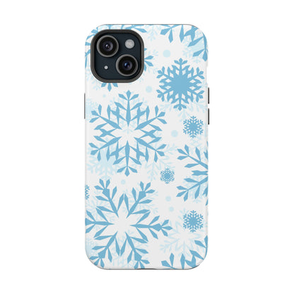 Frosty Blue Snowflakes MagSafe iPhone Case – Shockproof, Smooth Matte Finish, Dual-Layer Design