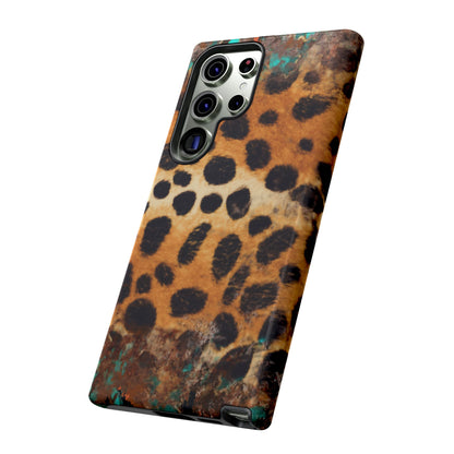 Rustic Leopard Print Tough Samsung Galaxy Case – Distressed Turquoise and Animal Pattern with Dual-Layer Protection