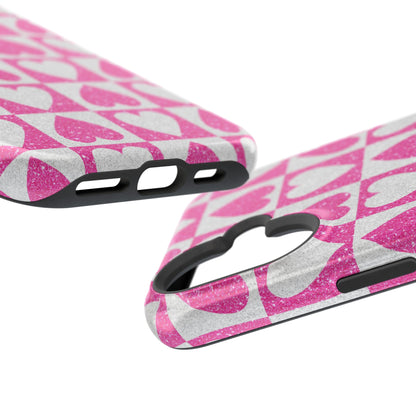 Pink Glitter Heart Checkered Pattern MagSafe Case