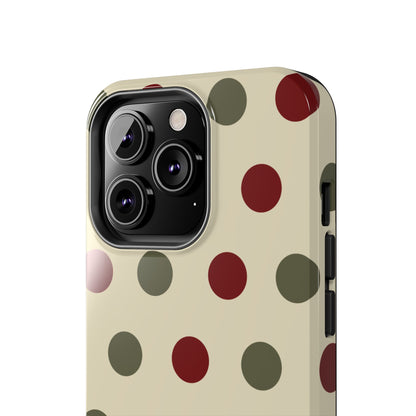 Red & Green Polka Dots on Cream – iPhone Case