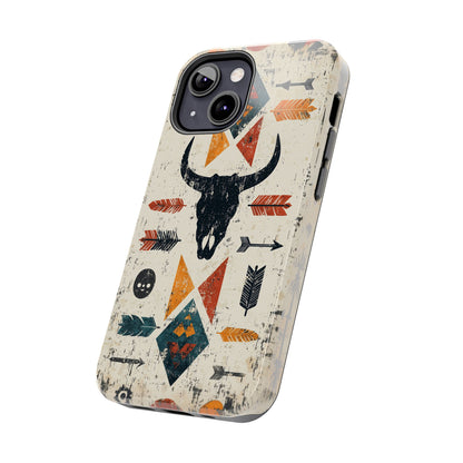 Tribal Bull Skull & Arrows Tough iPhone Case – Rustic Western Design, Dual - Layer Protection - BOGO Cases