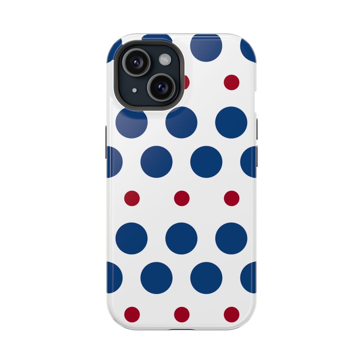 Bold Navy & Red Polka Dot Pattern – MagSafe iPhone Case