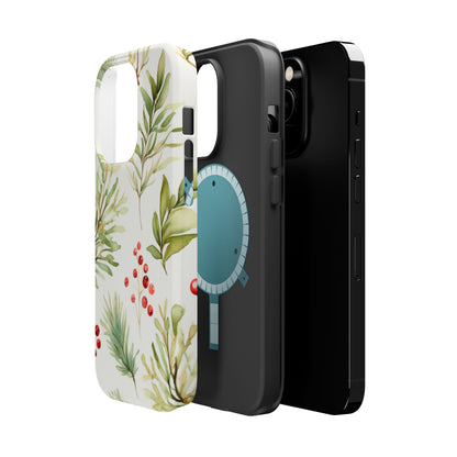 Winter Greenery & Berry Watercolor – MagSafe iPhone Series Case