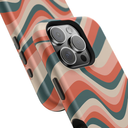 Groovy Waves MagSafe iPhone Case – Retro 70s-Inspired Stripes in Coral, Cream, and Teal