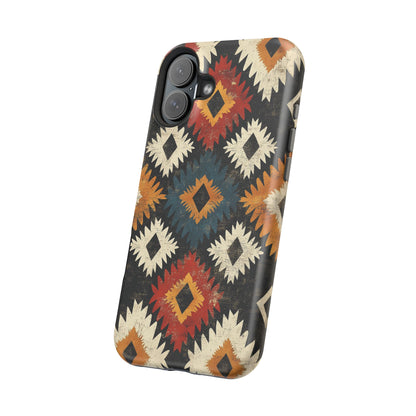 Rustic Tribal Sunburst Tough MagSafe iPhone Case – Vibrant Geometric Design, Dual-Layer Protection