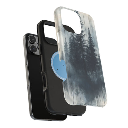 Rustic Pine Forest MagSafe iPhone Case - Blue Toned Woodland Design