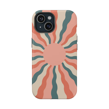 Retro Sunburst MagSafe iPhone Case – Bold 70s-Inspired Waves in Coral, Teal, and Cream