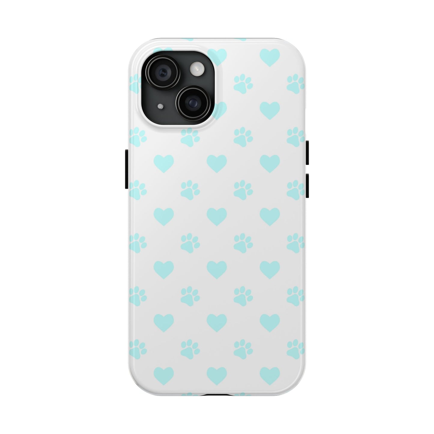 iPhone Case - Aqua Paw Print & Heart Design