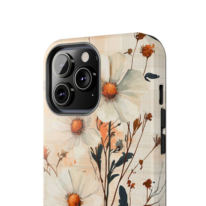 Pastel Orange Floral iPhone Case - Elegant Plaid Protective Cover