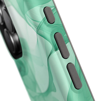 Translucent Flowing Green Fabric MagSafe iPhone Case – Elegant Fluid Design