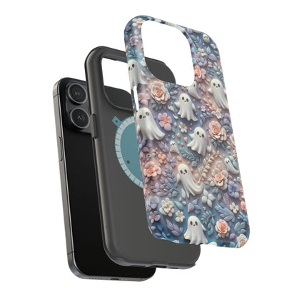 Cute MagSafe Ghosts Flowers Phone Case | Ethereal Clay Style | Autumn and Halloween Aesthetic | Tough Dual Layer Protection