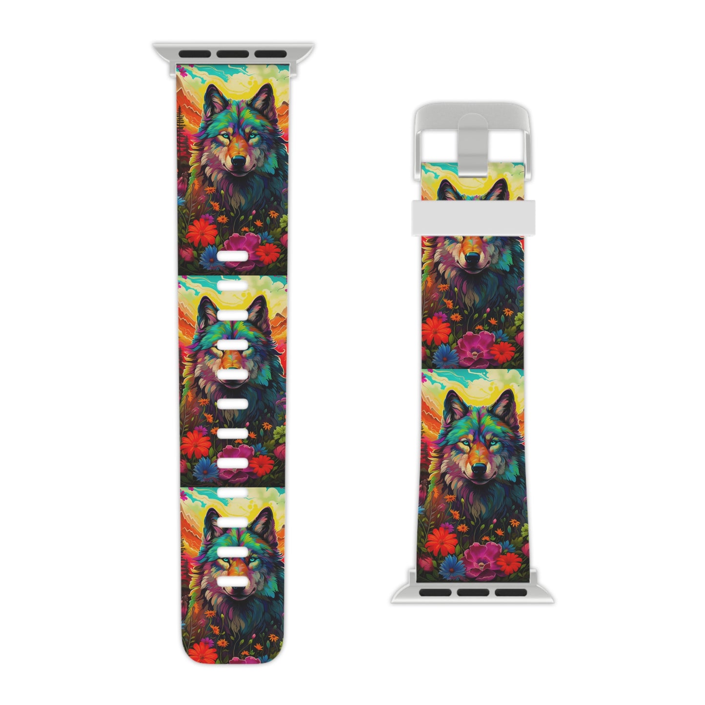 Rainbow Wolf in Bloom Apple Watch Band