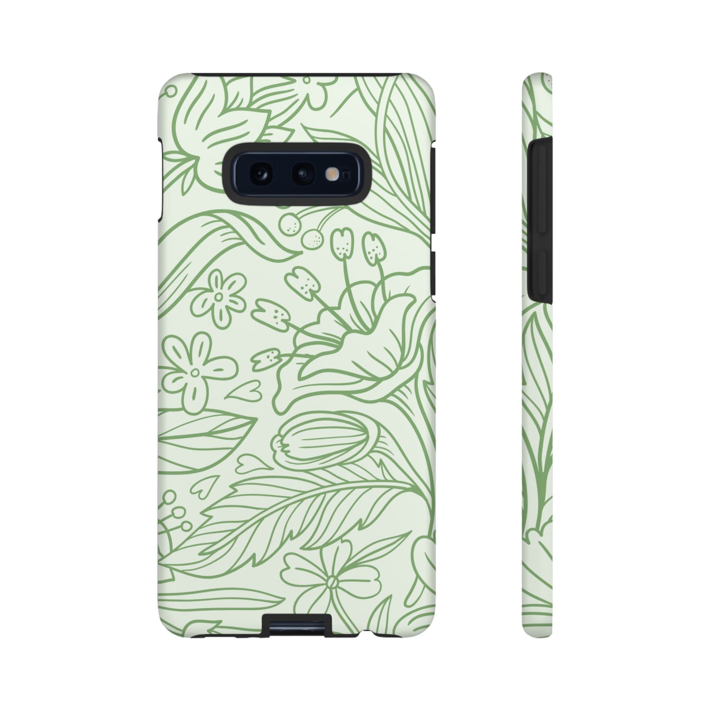 Sage Green Floral Line Art Tough Samsung Galaxy Case – Minimalist Botanical Design with Dual-Layer Protection