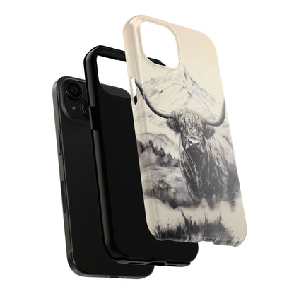 Highland Cow with Majestic Mountain Valley Backdrop | Western Cowgirl Phone Cases