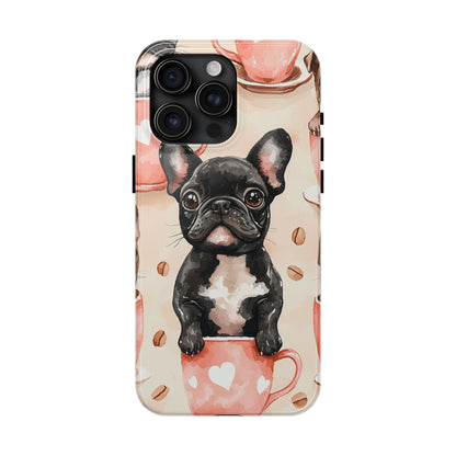 French Bulldogs in Coffee Cup iPhone Case – Cute Dog Art, Shockproof & Slim Design - BOGO Cases