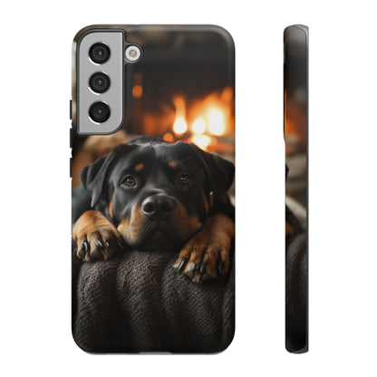 Cozy Rottweiler by the Fireplace Samsung Galaxy Case – Warm Rustic Design