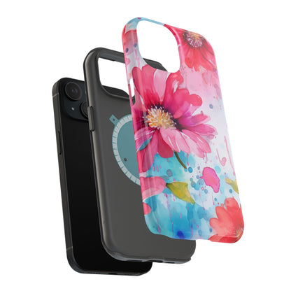 Vibrant Watercolor Red & Pink Floral - MagSafe iPhone Case