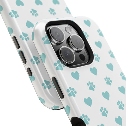 Mint Green Paw Print & Heart MagSafe Case – Pet Lover’s Magnetic Style